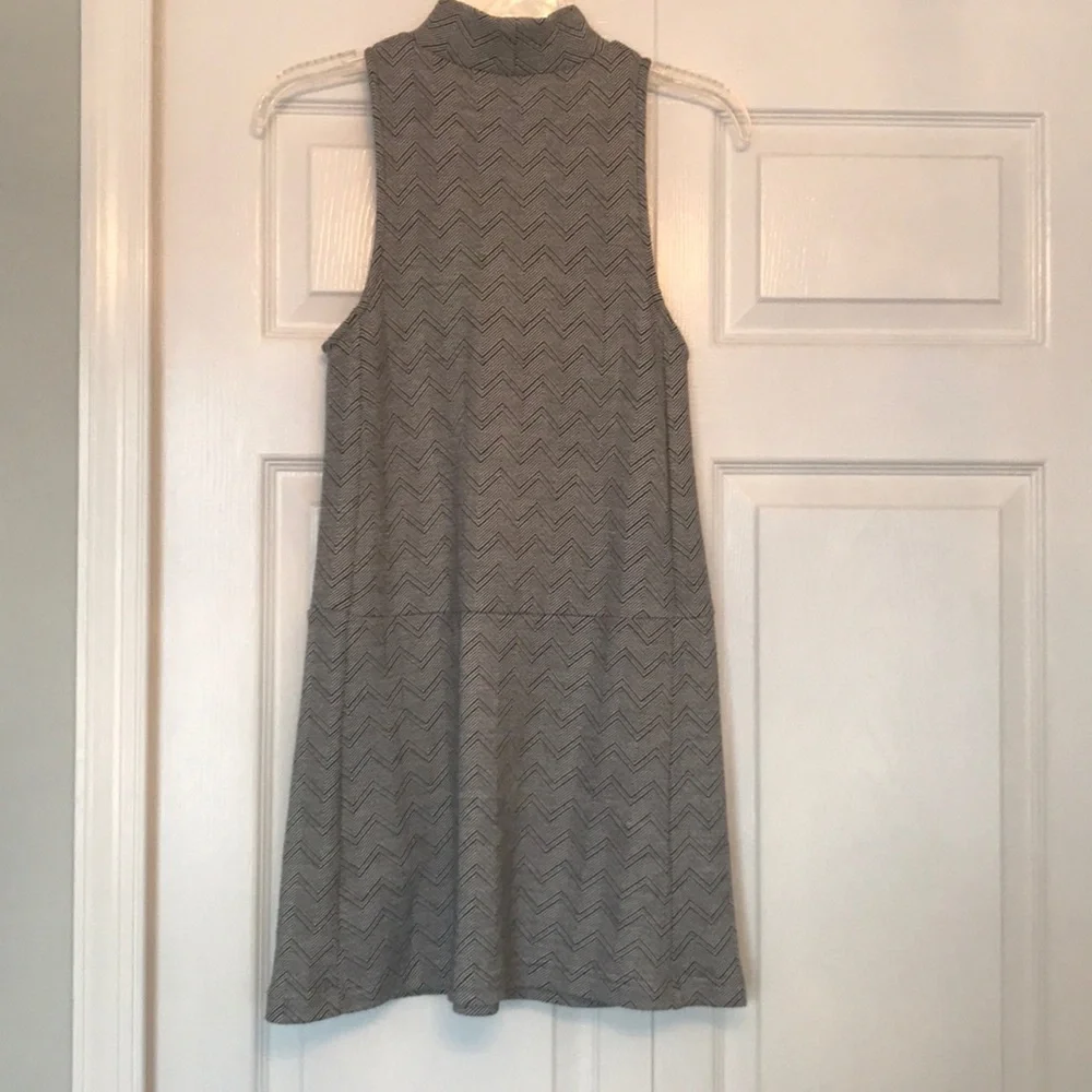 Free People Twiggy Herringbone Mock Neck Drop Waist Mini Dress Black